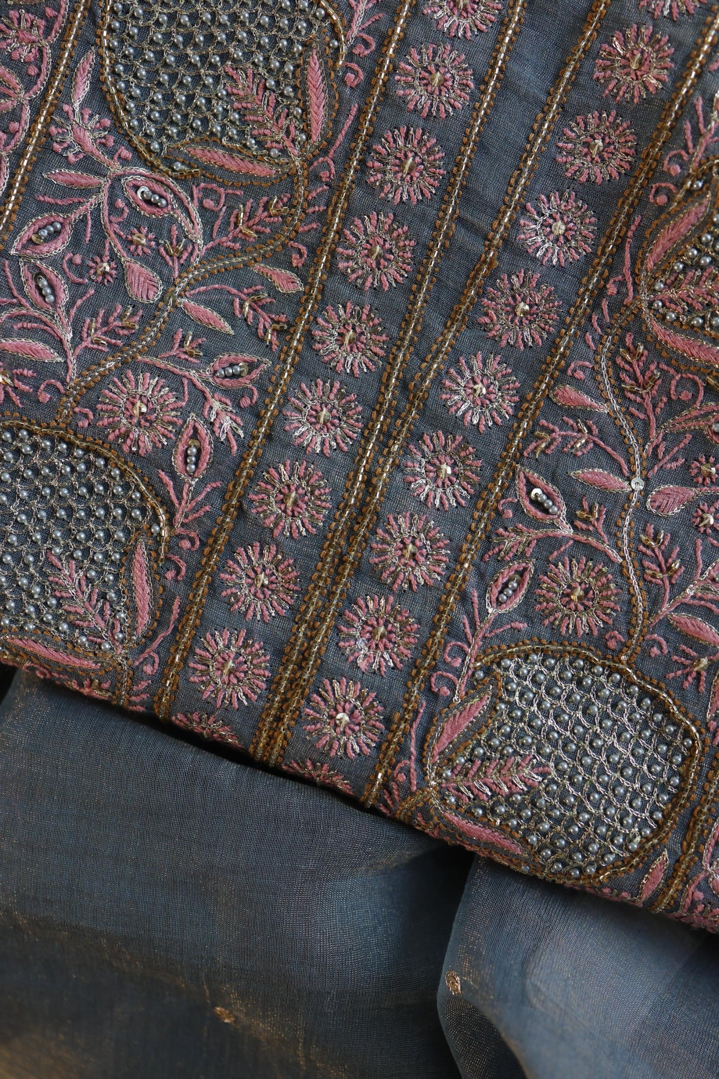 Blue Shade Tissue Silk Chikankari Unstitched Fabric