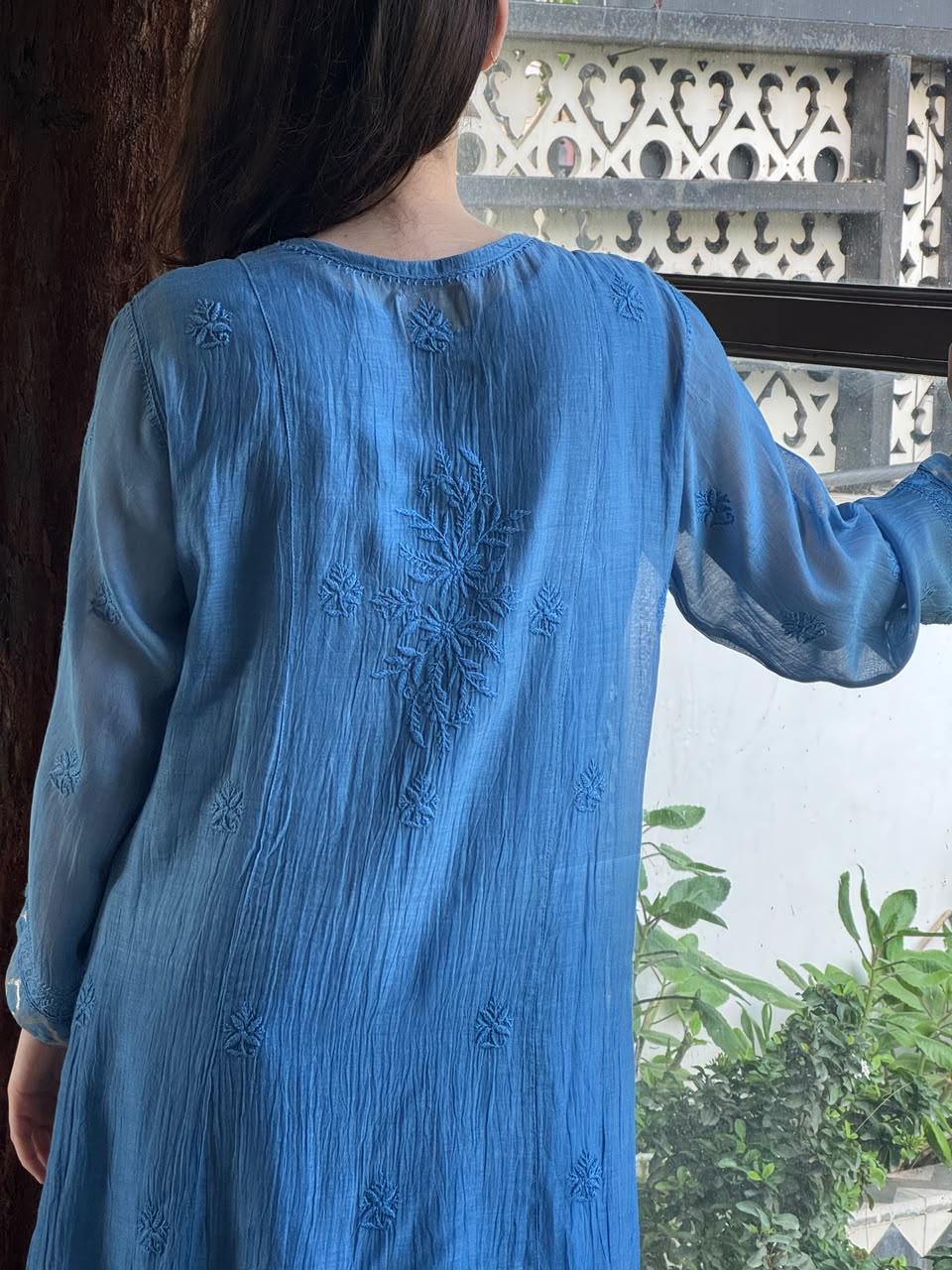 Blue Shade Zari Chanderi Chikankari Ready to Wear Tunics