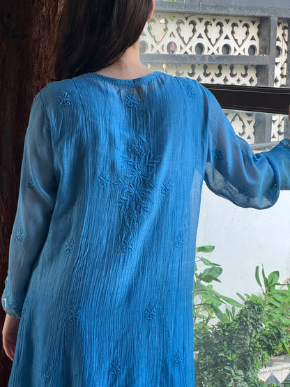 Blue Shade Zari Chanderi Chikankari Ready to Wear Tunics