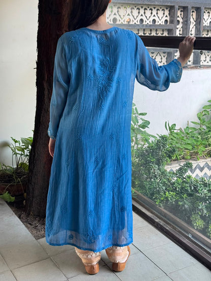 Blue Shade Zari Chanderi Chikankari Ready to Wear Tunics