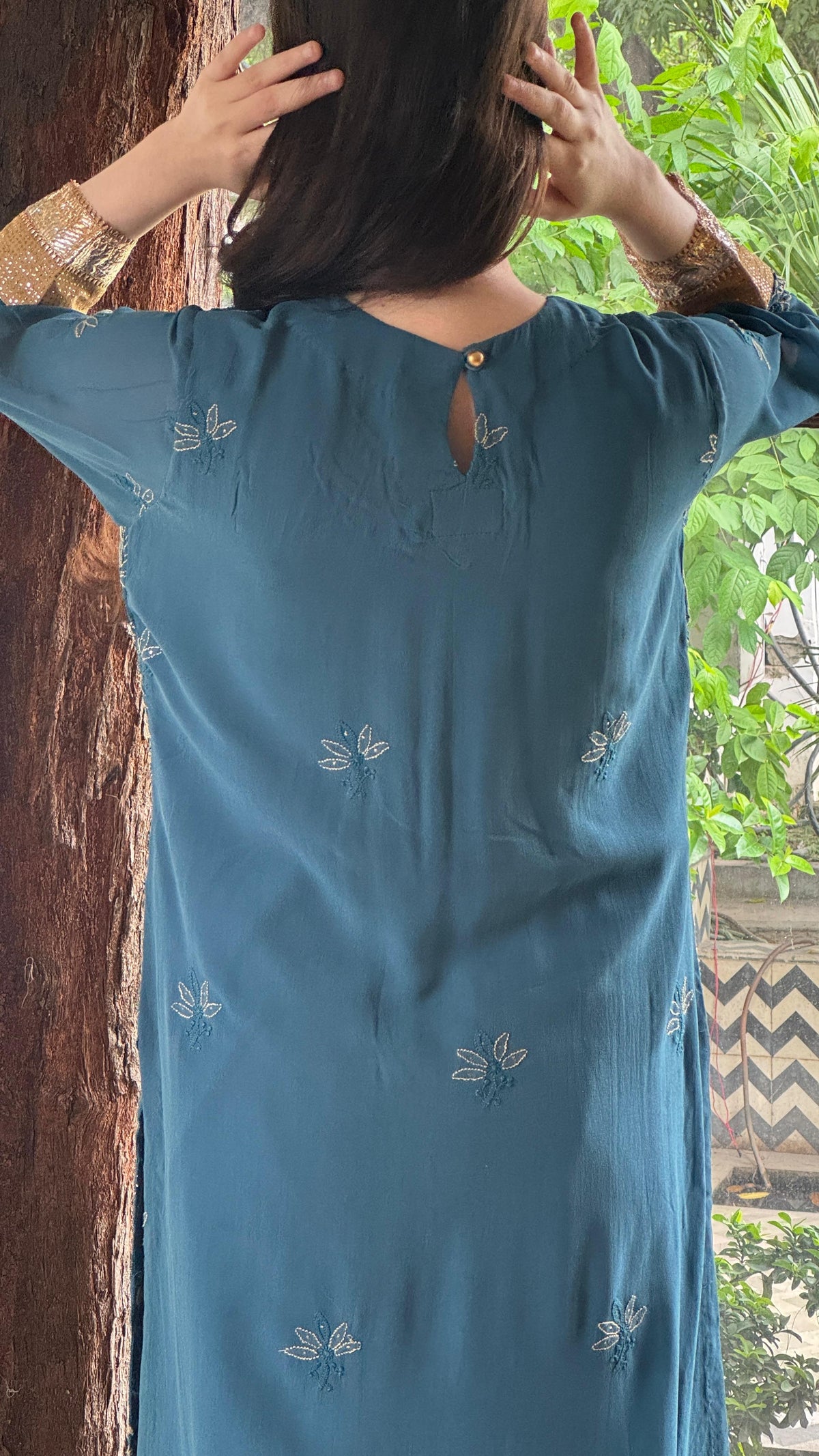 Blue Yellow Chikankari Pure Georgette Churidar Set with Kalamkari Dupatta