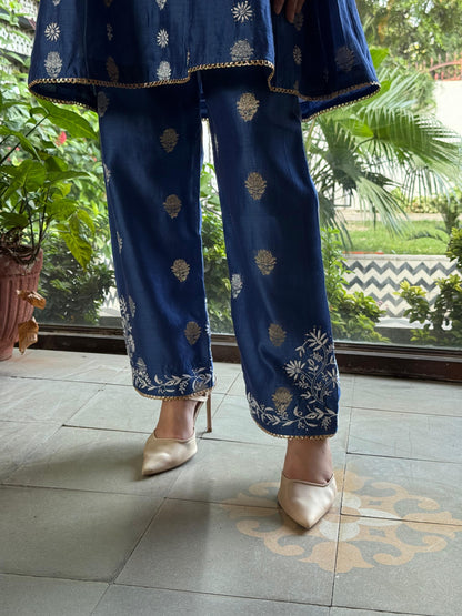Blue Zari Chanderi Chikankari Co-Ord Set