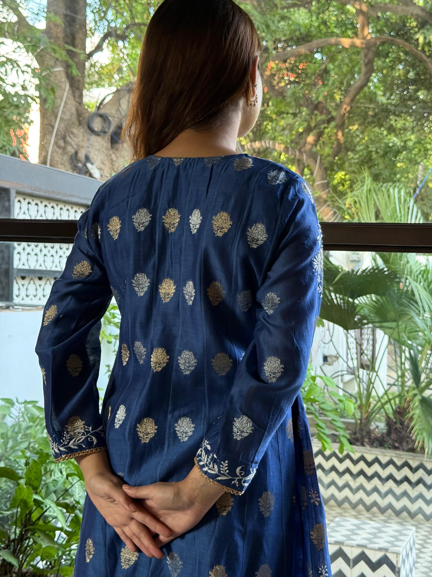 Blue Zari Chanderi Chikankari Co-Ord Set