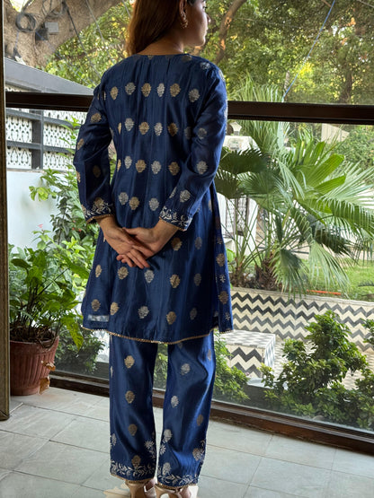 Blue Zari Chanderi Chikankari Co-Ord Set