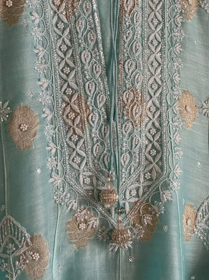 Blue Zari Chanderi Chikankari Co-Ord Set