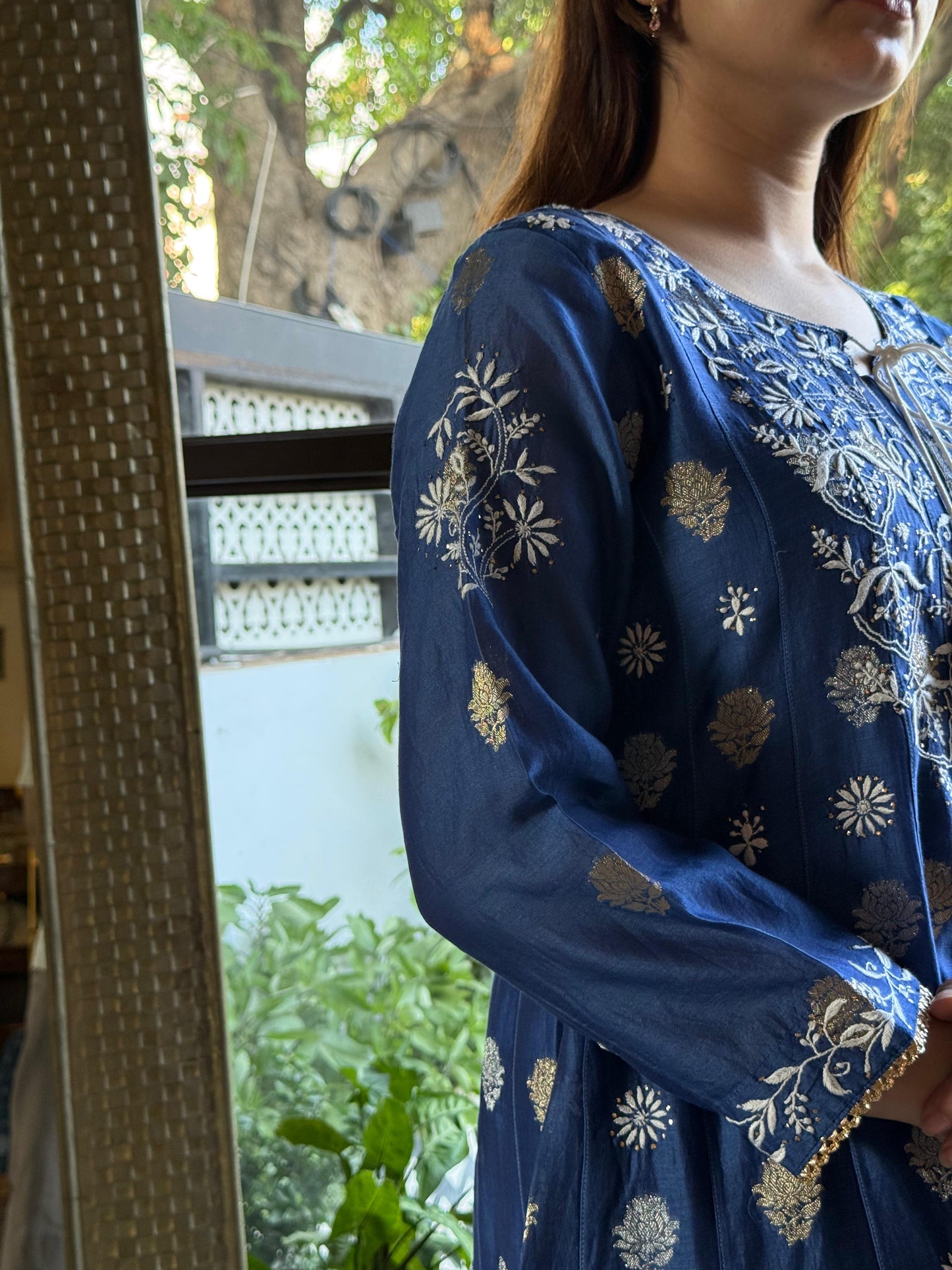 Blue Zari Chanderi Chikankari Co-Ord Set