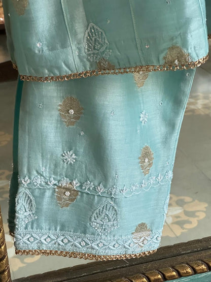 Blue Zari Chanderi Chikankari Co-Ord Set