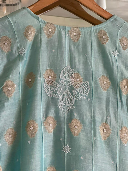 Blue Zari Chanderi Chikankari Co-Ord Set
