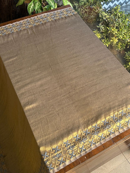 Blue & Golden Shade Saman Tissue Silk Fine Chikankari Shawl