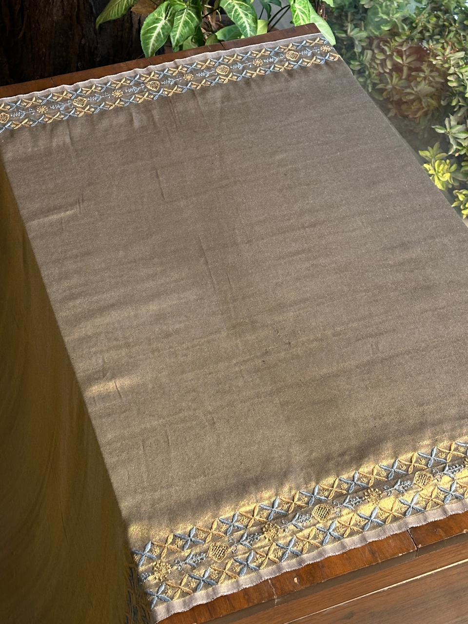 Blue & Golden Shade Saman Tissue Silk Fine Chikankari Shawl