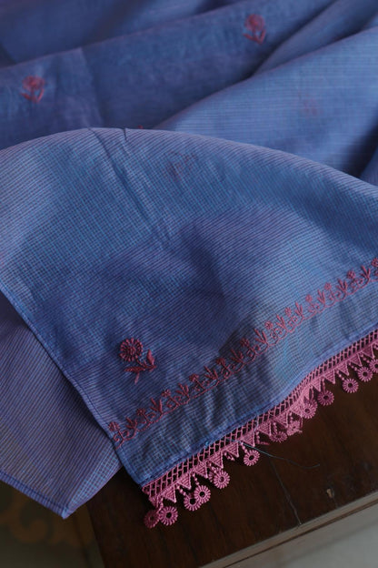 Blue & Pink Kota Chikankari Unstitched Fabric