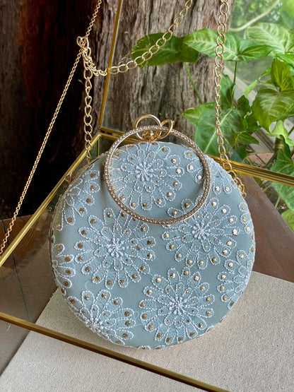 Blue Pure Georgette Mukaish Kamdani Sling Clutch