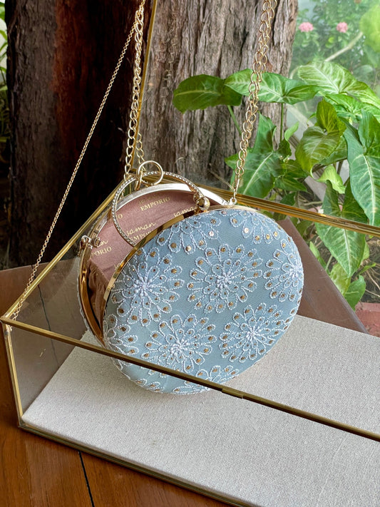 Blue Pure Georgette Mukaish Kamdani Sling Clutch