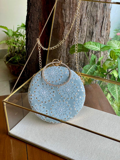 Blue Pure Georgette Mukaish Kamdani Sling Clutch