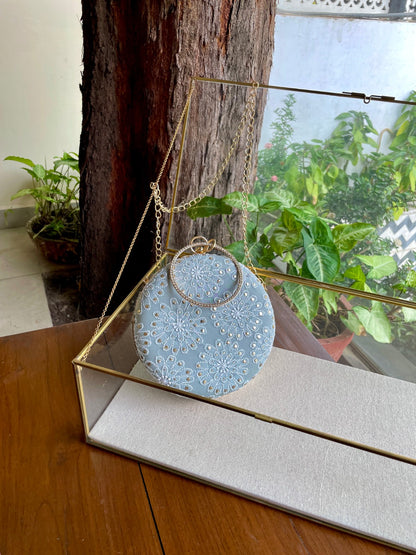 Blue Pure Georgette Mukaish Kamdani Sling Clutch