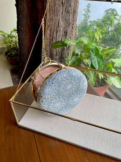 Blue Pure Georgette Mukaish Kamdani Sling Clutch