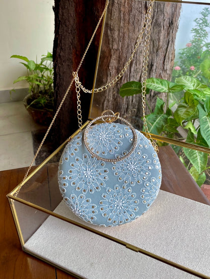 Blue Pure Georgette Mukaish Kamdani Sling Clutch