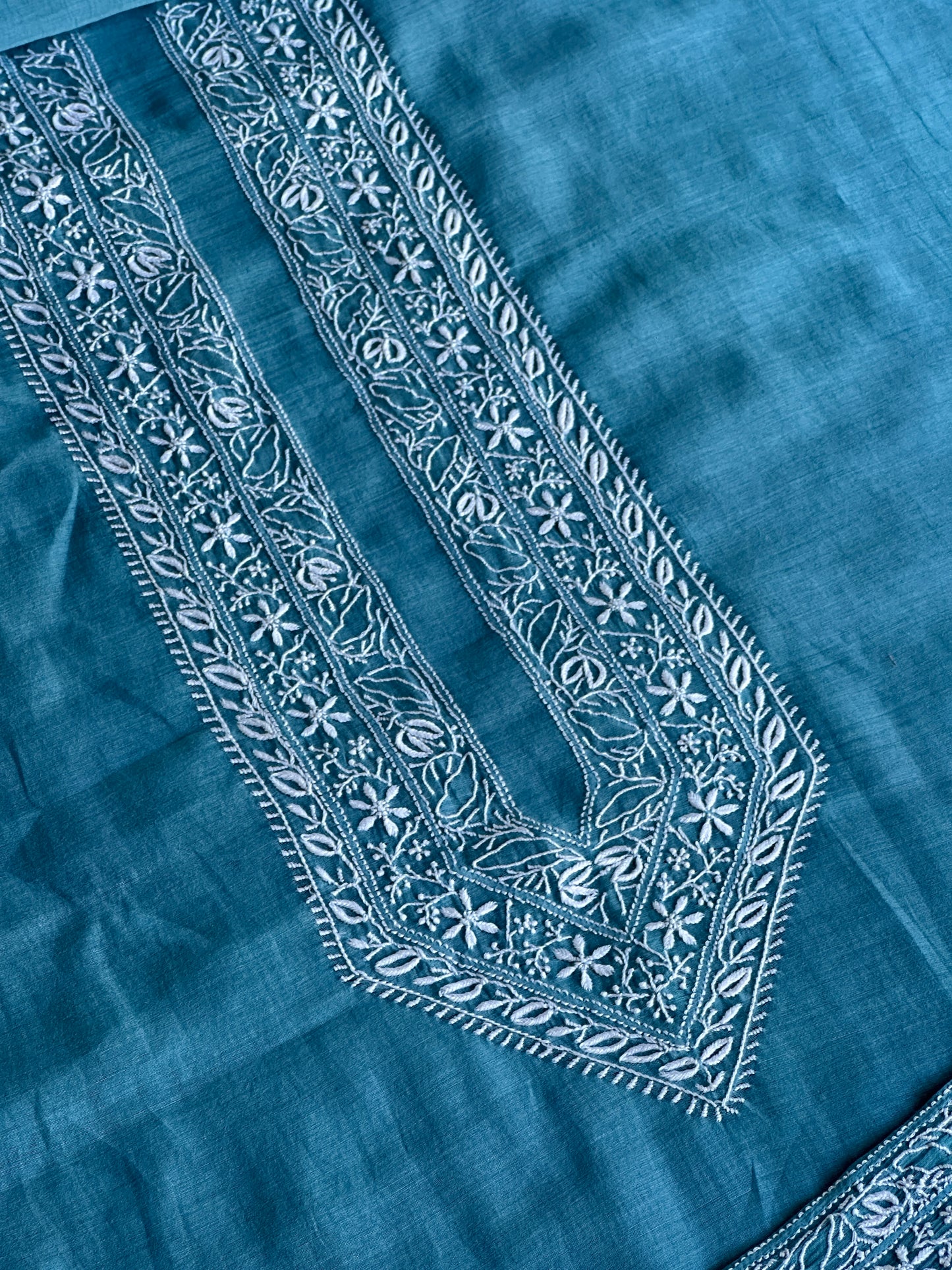 Blue Shade Mulmul Chikankari Unstitched Men's Kurtas Fabric