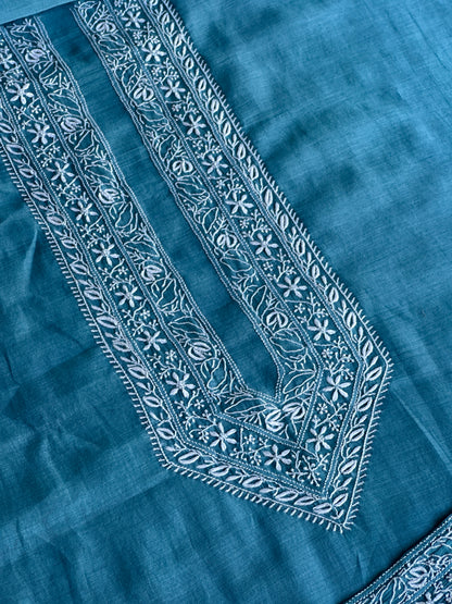 Blue Shade Mulmul Chikankari Unstitched Men's Kurtas Fabric
