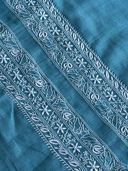 Blue Shade Mulmul Chikankari Unstitched Men's Kurtas Fabric