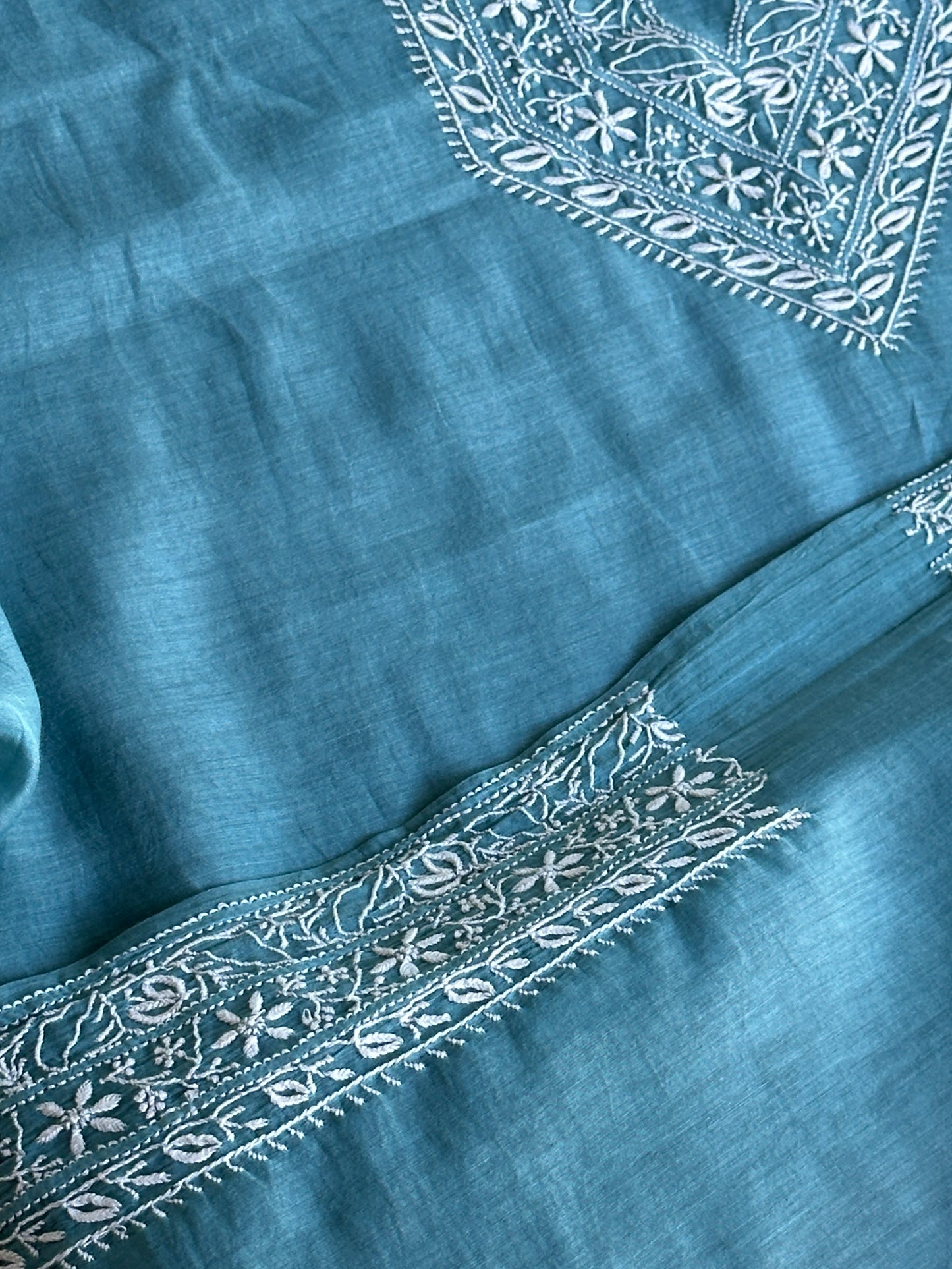 Blue Shade Mulmul Chikankari Unstitched Men's Kurtas Fabric
