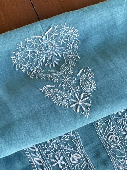 Blue Shade Mulmul Chikankari Unstitched Men's Kurtas Fabric