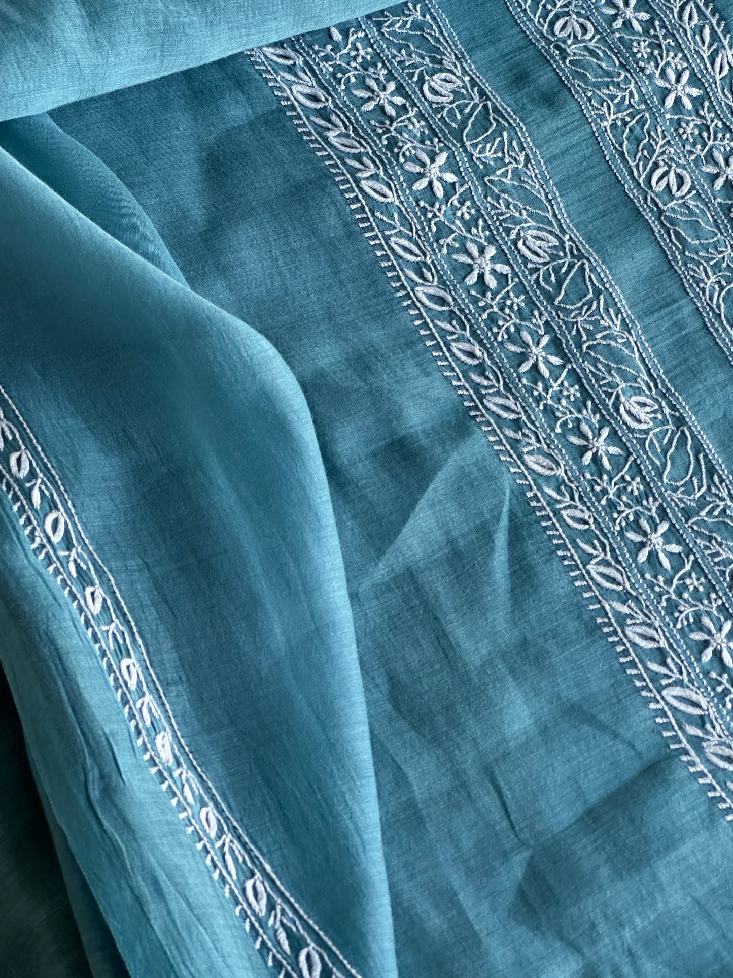 Blue Shade Mulmul Chikankari Unstitched Men's Kurtas Fabric