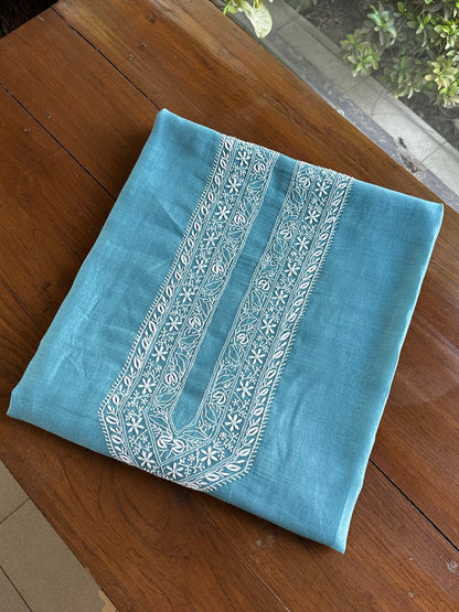 Blue Shade Mulmul Chikankari Unstitched Men's Kurtas Fabric