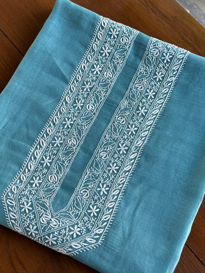 Blue Shade Mulmul Chikankari Unstitched Men's Kurtas Fabric