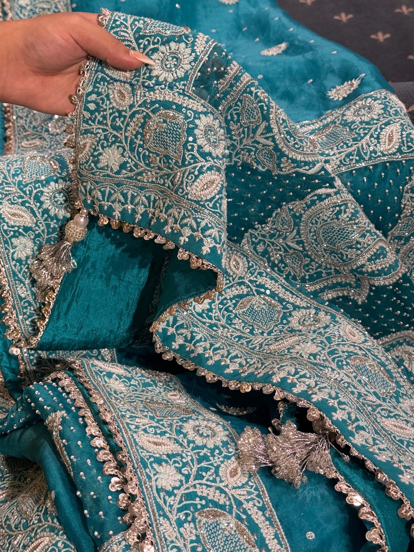 Blue Shade Noor Organza Chikankari Saree