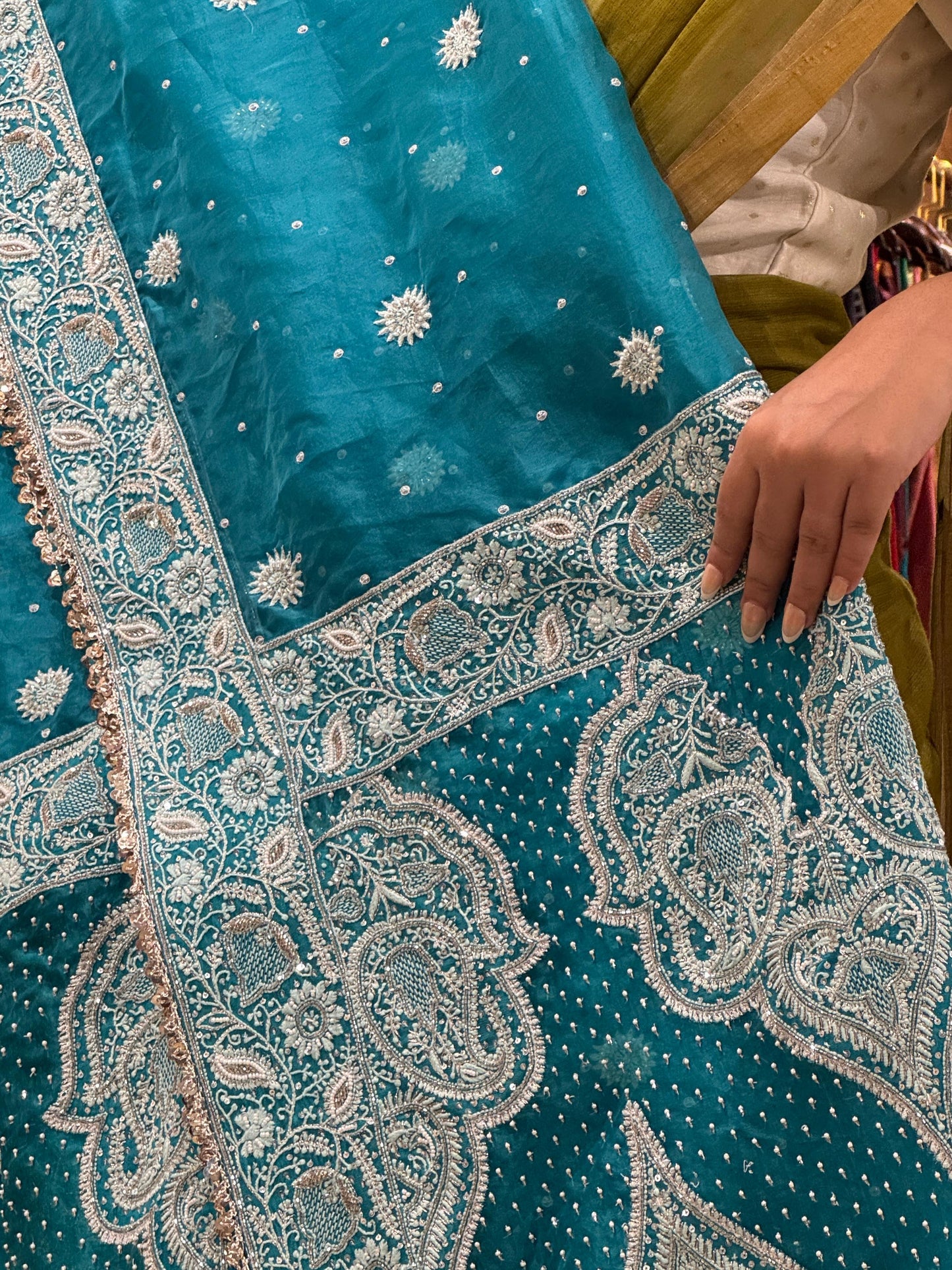 Blue Shade Noor Organza Chikankari Saree