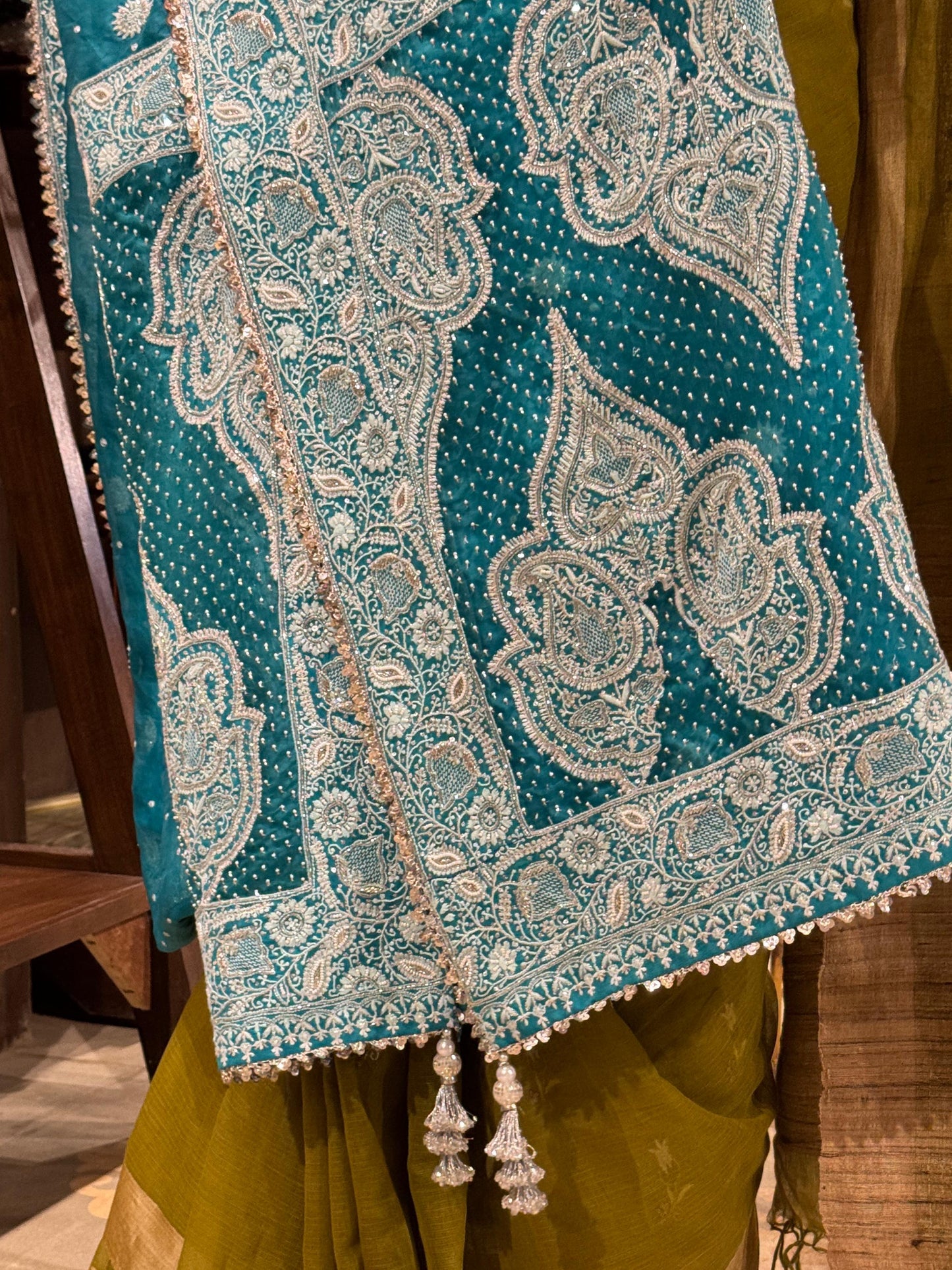 Blue Shade Noor Organza Chikankari Saree