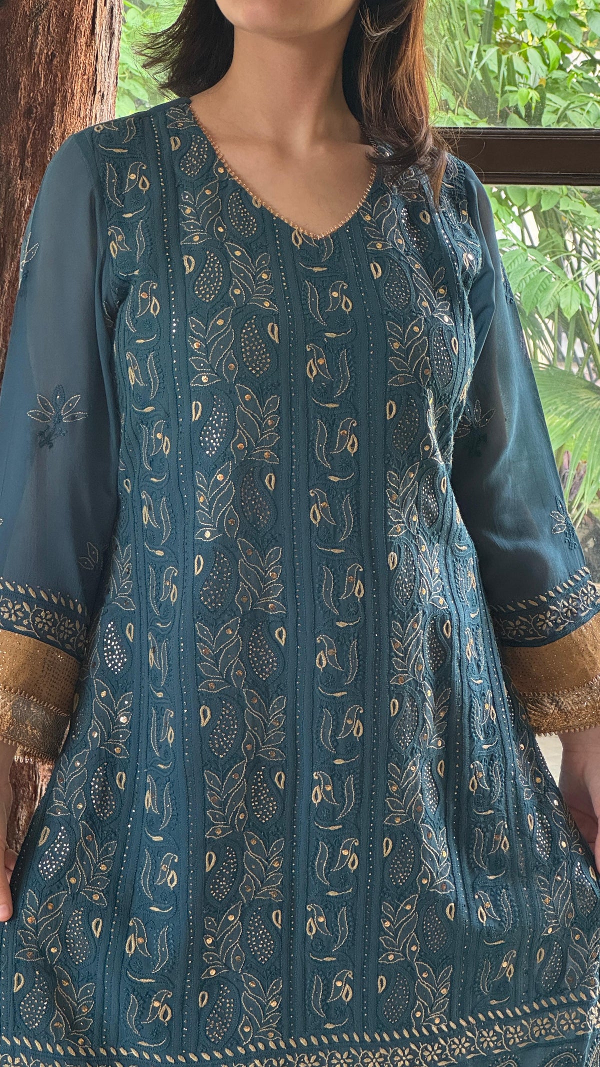 Blue Yellow Chikankari Pure Georgette Churidar Set with Kalamkari Dupatta