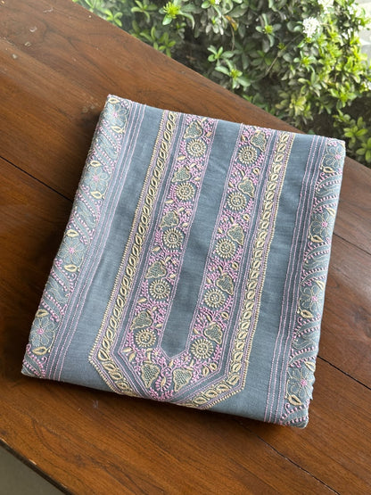 Bluish Grey Shade Moonga Silk Chikankari Men’s Kurta Fabric