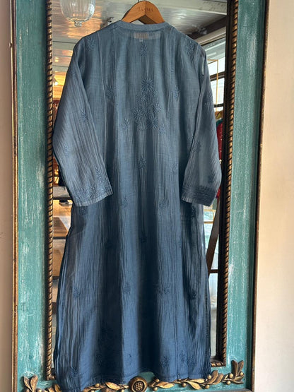 Bluish Grey Zari Chanderi Chikankari Ready to Wear Tunics