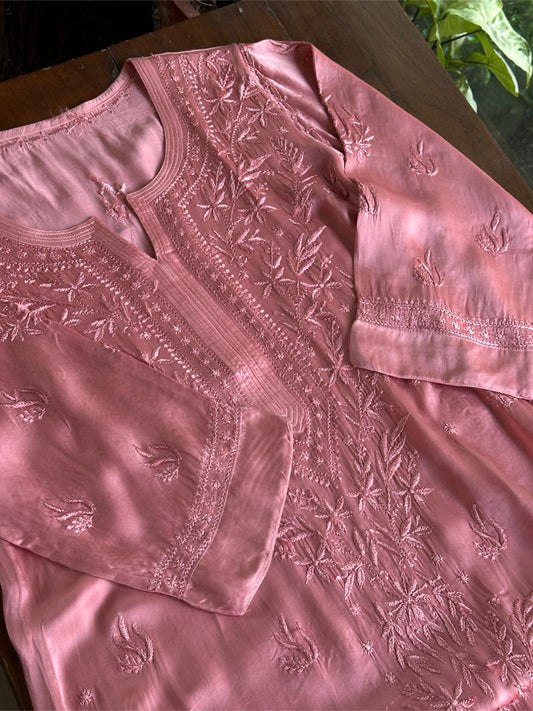Blush Pink Muslin Chikankari Kurta