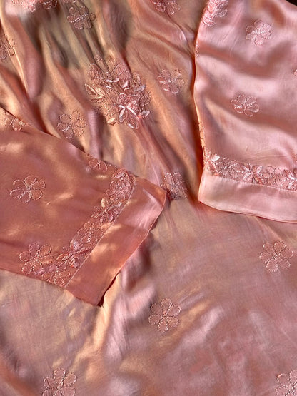 Blush Pink Muslin Chikankari Kurta