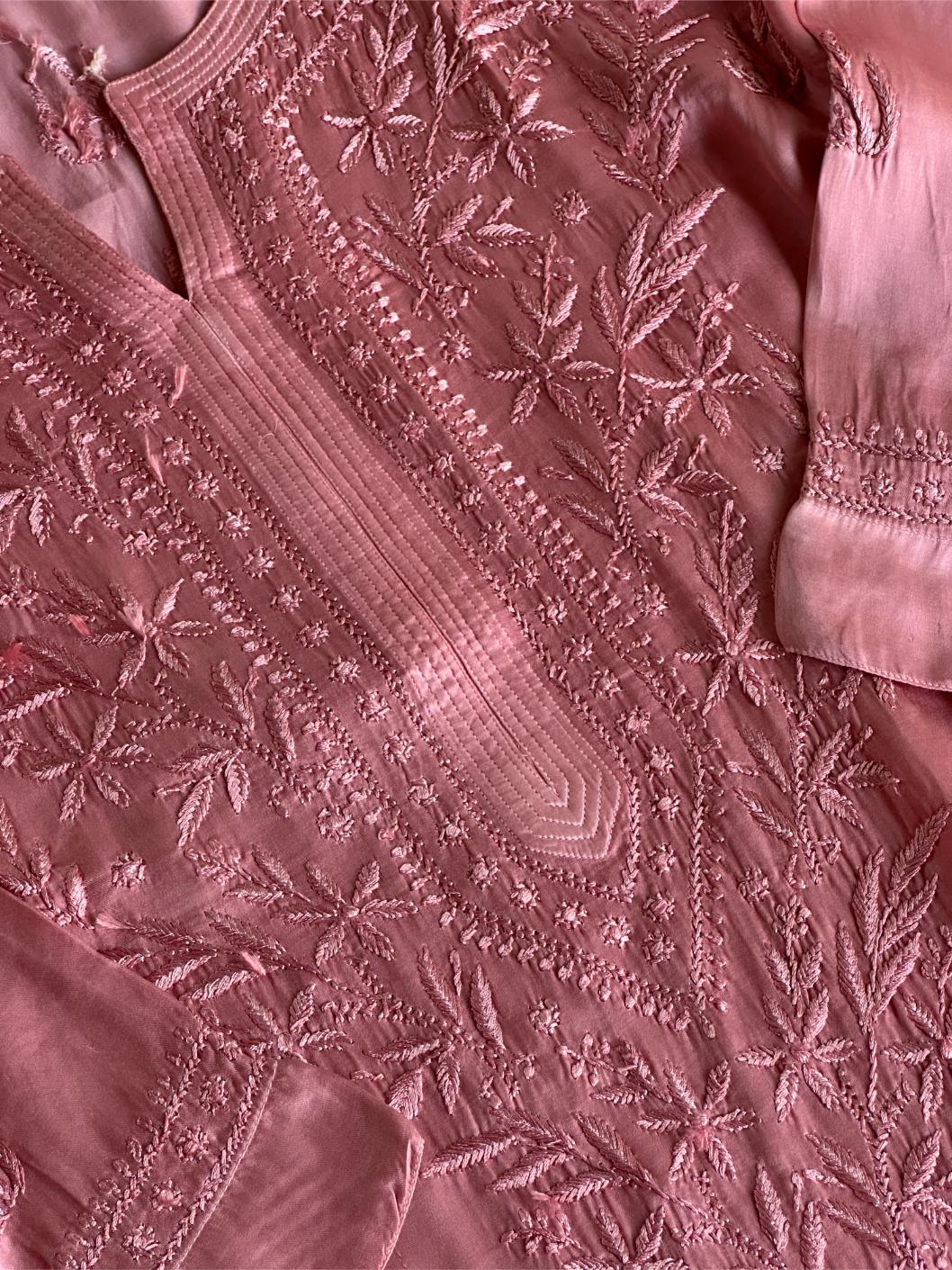 Blush Pink Muslin Chikankari Kurta