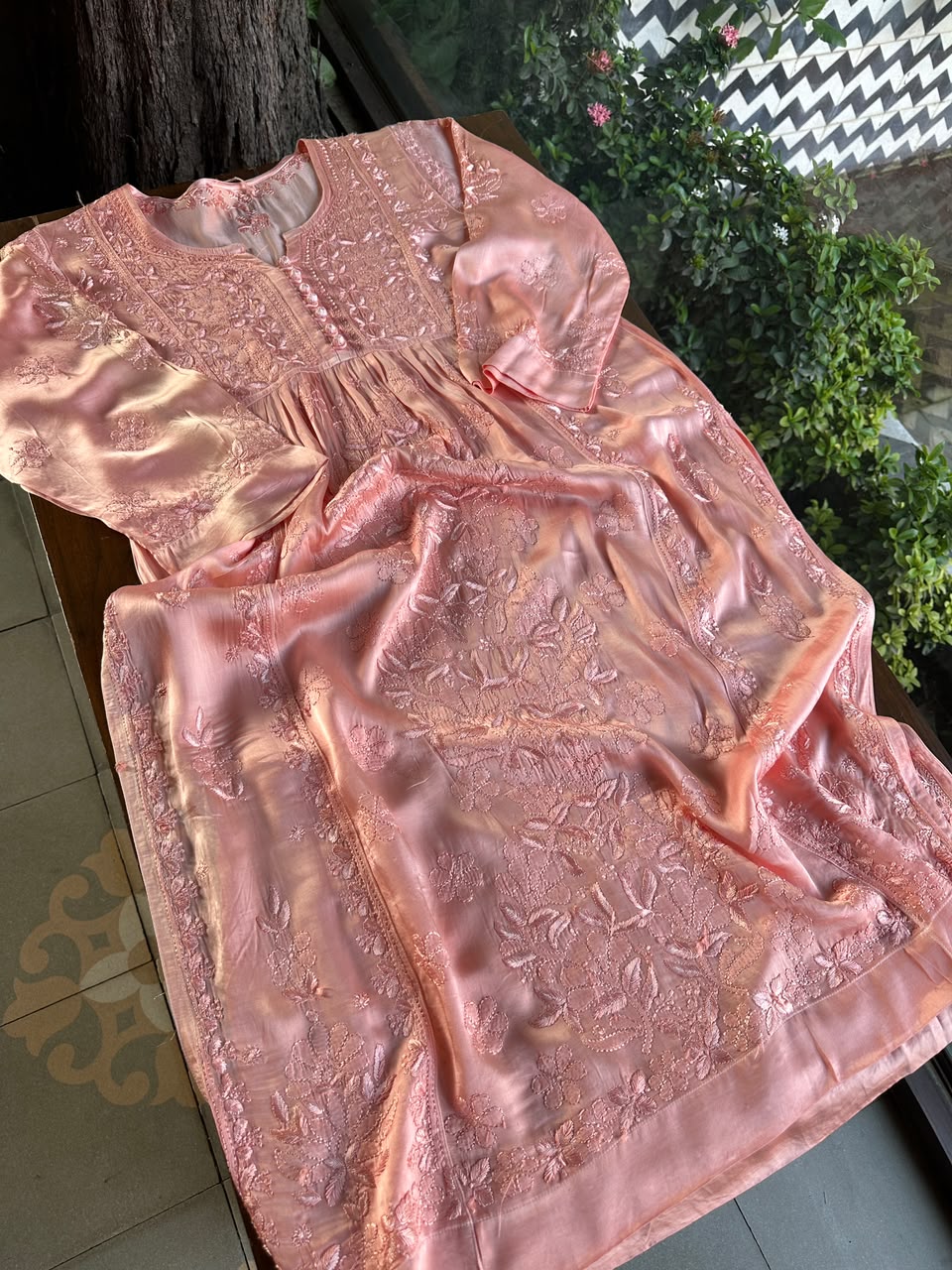 Blush Pink Muslin Chikankari Kurta