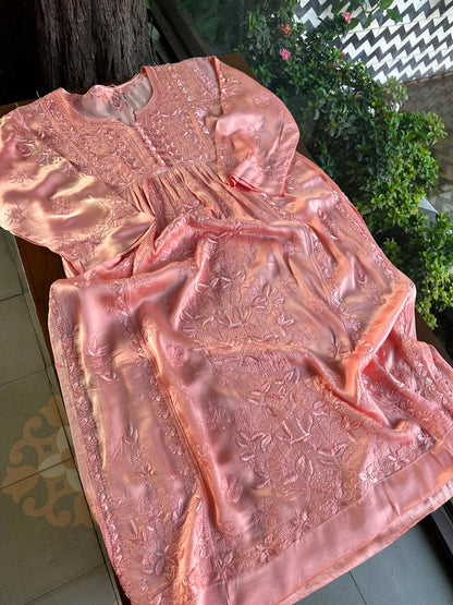 Blush Pink Muslin Chikankari Kurta