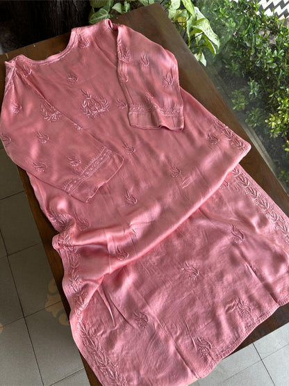 Blush Pink Muslin Chikankari Kurta