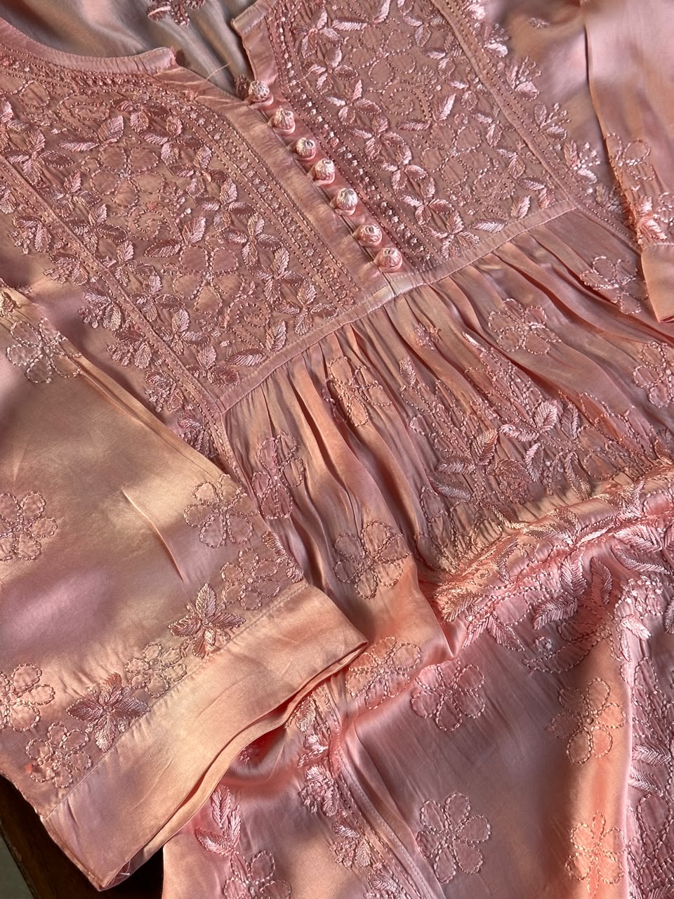 Blush Pink Muslin Chikankari Kurta