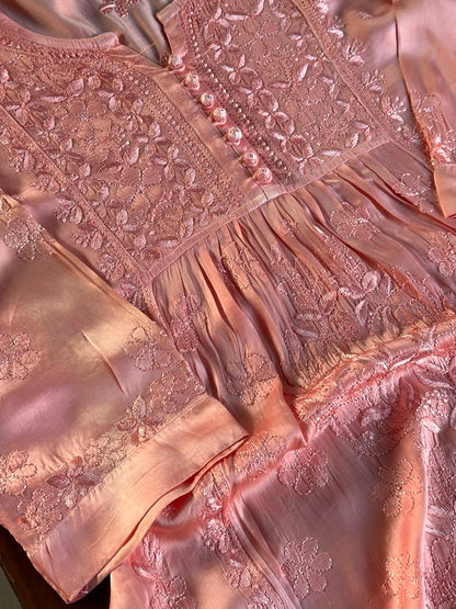 Blush Pink Muslin Chikankari Kurta