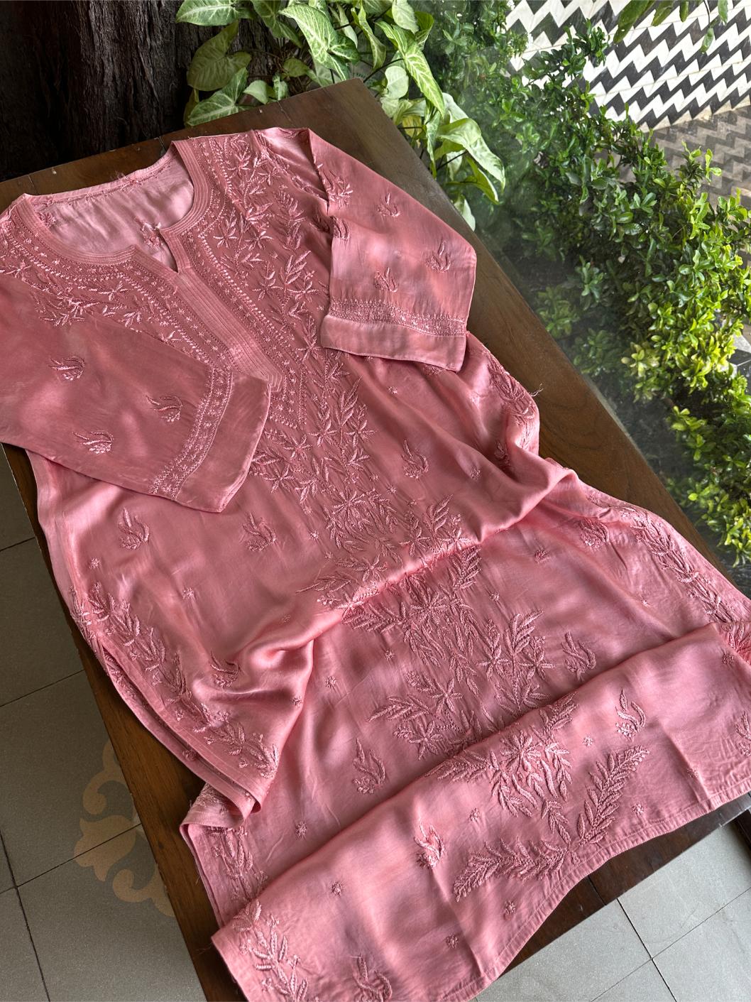 Blush Pink Muslin Chikankari Kurta