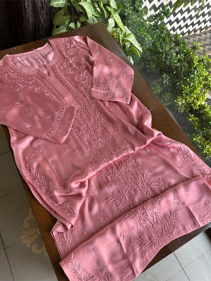 Blush Pink Muslin Chikankari Kurta