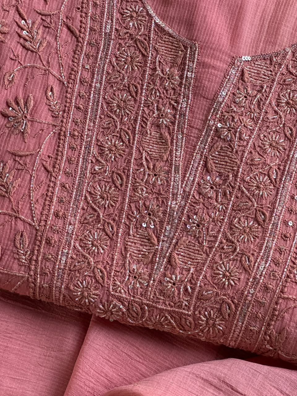 Blush Pink Shade Chanderi Silk Mukaish Badla Unstitched Fabric