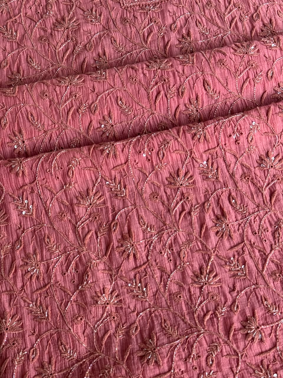 Blush Pink Shade Chanderi Silk Mukaish Badla Unstitched Fabric