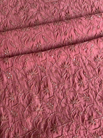 Blush Pink Shade Chanderi Silk Mukaish Badla Unstitched Fabric