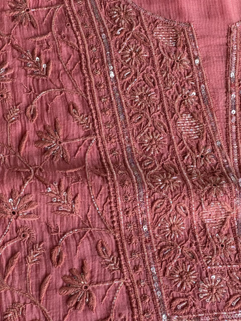 Blush Pink Shade Chanderi Silk Mukaish Badla Unstitched Fabric