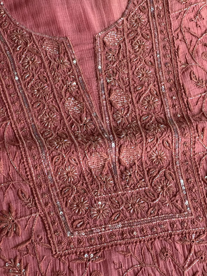 Blush Pink Shade Chanderi Silk Mukaish Badla Unstitched Fabric